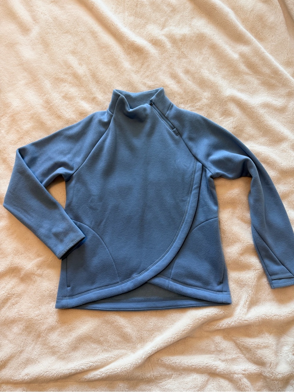 Athleta Light Blue Wrap-Front Fleece Pullover Hoodie